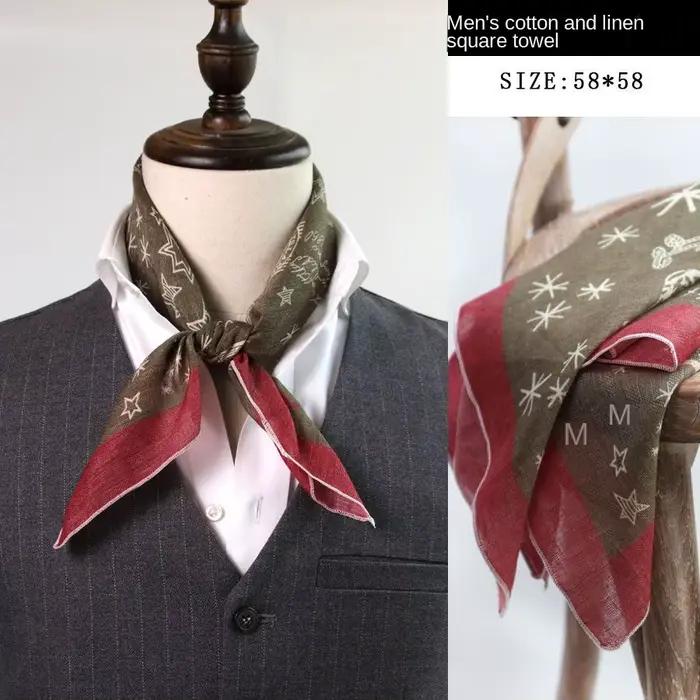 Écharpe artistique rétro en coton et lin pour hommes