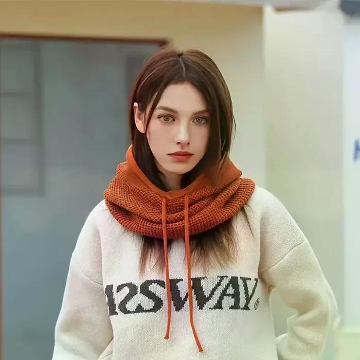 Écharpe à capuche tricotée pour femmes automne hiver polyester douce et chaude avec oreillettes pour protection externe style élégant pour usage quotidien et cadeau