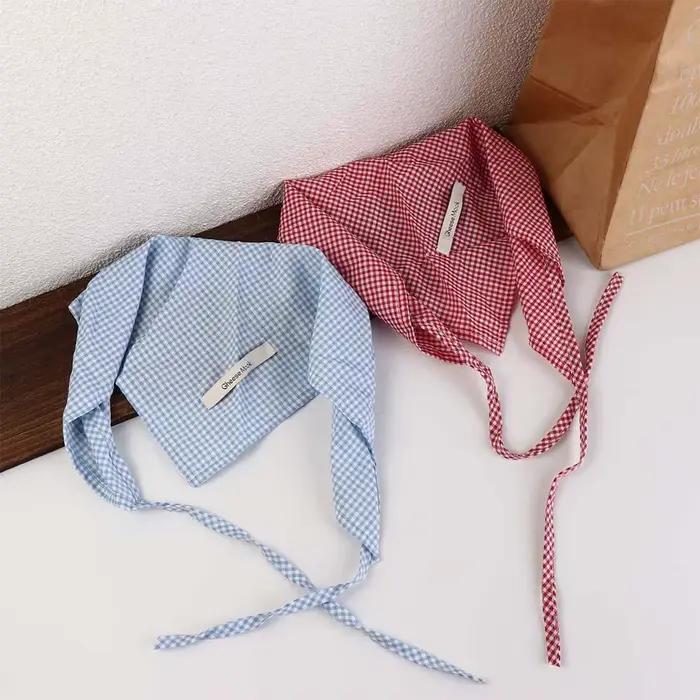 Foulard Cheveux Rouge Vintage Style Bohème Bandana Bleu Pastoral Triangle Bandeau