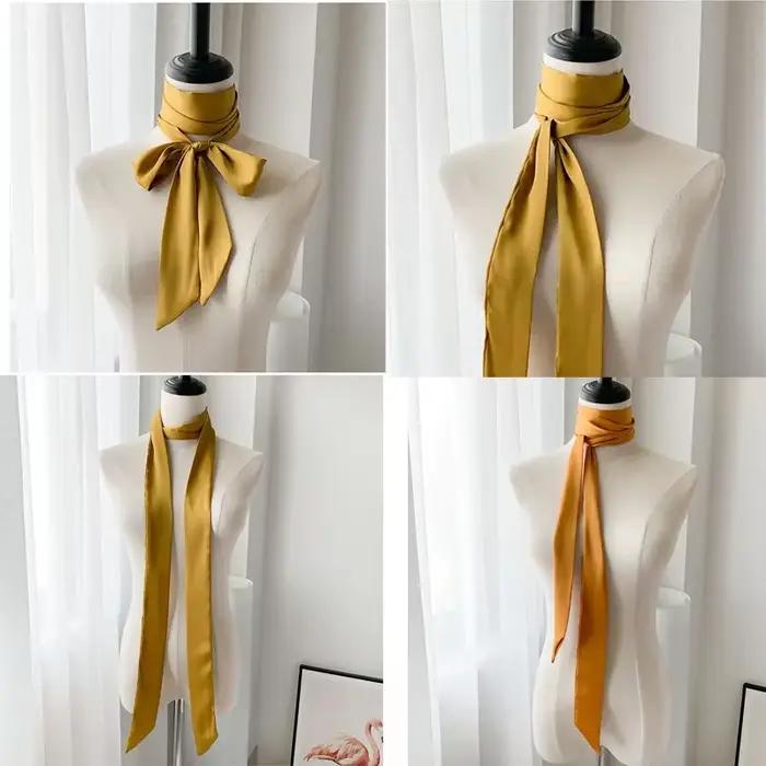 Écharpe longue et mince pour femmes, polyester avec sensation de soie, bandeau de sauna, foulard mode, long skinny hair scarf, polyvalente, pour toutes les saisons, décontractée