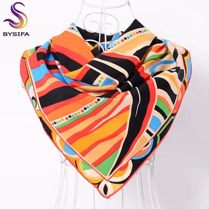 BYSIFA – écharpe carrée en sergé noir et Orange