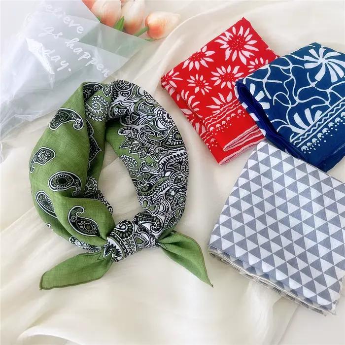 Foulard carré en coton et lin pour femmes