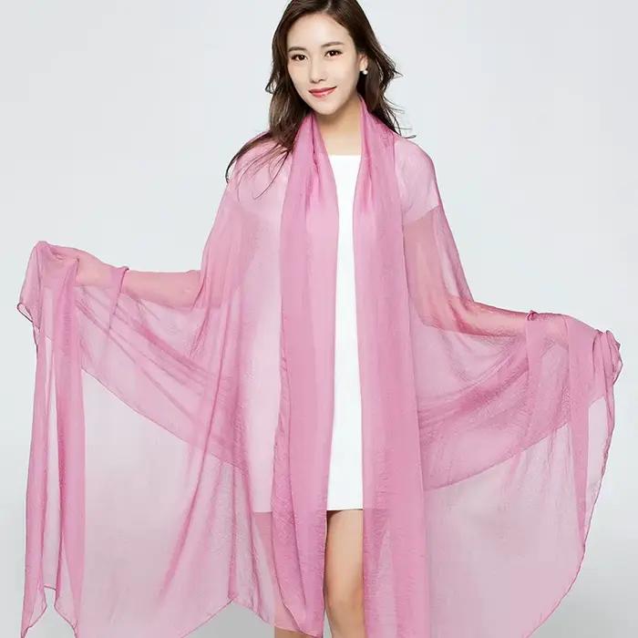 SOKUXILE 2018 soie blanche mince été châle wrap tippet doux pour fille étoles écharpe pour les femmes