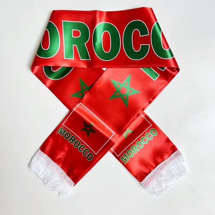 Écharpe marocaine 14*130cm, impression double face, 100% polyester, pour supporters de football, drapeau national