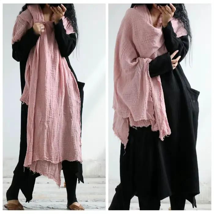 Femmes rides coton lin foulards enveloppes amples couleur unie Vintage écharpe femme 2020