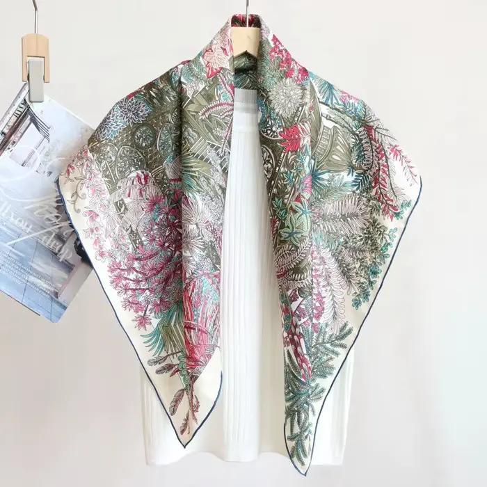 Hems Rollerd 90 Bandanas naturel mûrier écharpe soie carré printemps été Foulard Femme bords roulants tête cheveux sac foulards 90CM