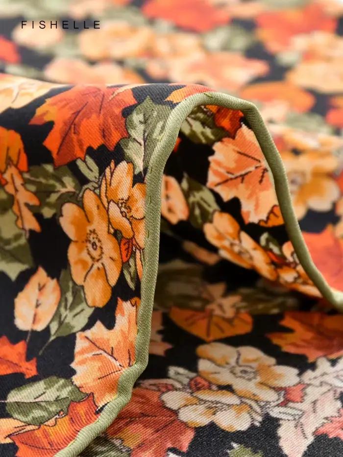 Foulard 100% soie feuilles de fleurs Orange
