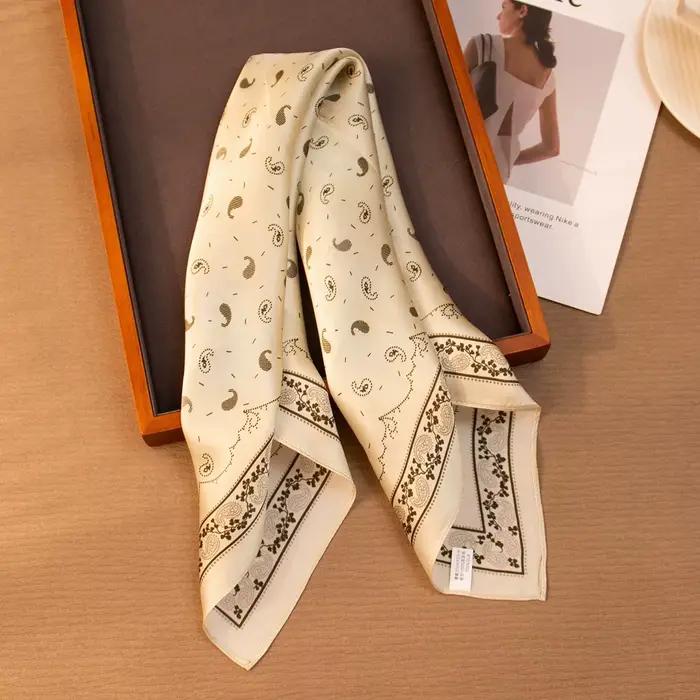 Écharpe de cou en soie Paisley Beige pour femmes, foulard décoratif et pratique pour cheveux, élégant pour toutes les saisons