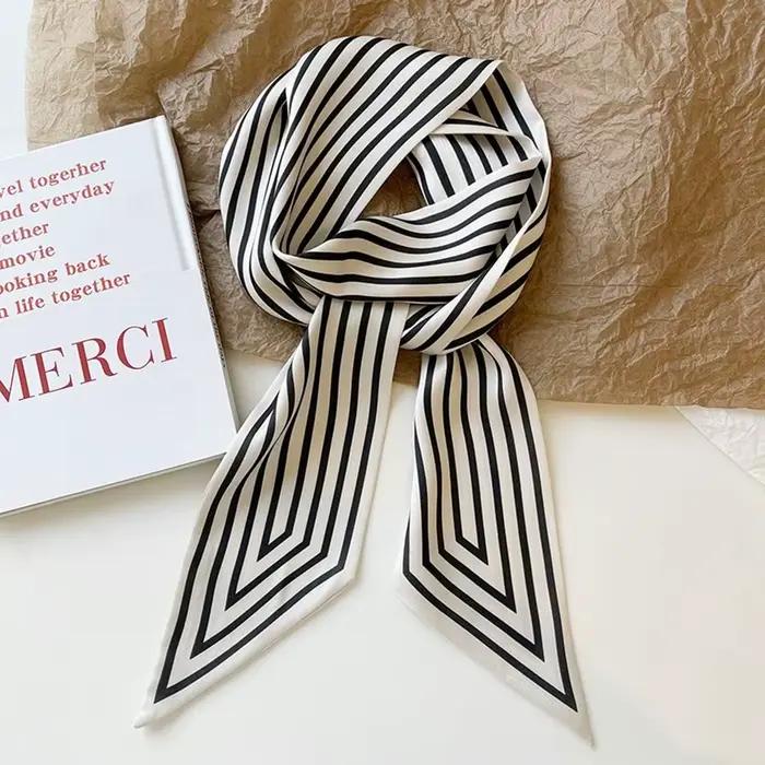 Style rétro femme châle français cravate foulard rayure impression