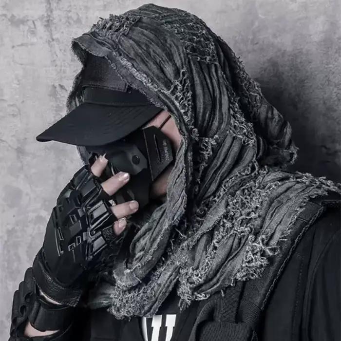 Techwear tactique Hip Hop Punk écharpe hommes femmes lavé Vintage déchiré trou Bufanda extérieur écharpes décontractées