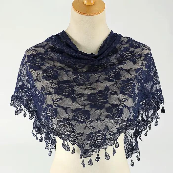 Femmes Rose dentelle écharpe printemps dame solide évider triangulaire foulards doux châle Foulard femme Wrap châles nouveau Style coréen
