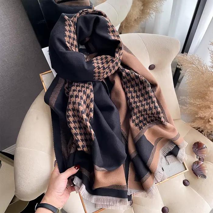 Écharpe Jacquard double face en cachemire pashmina