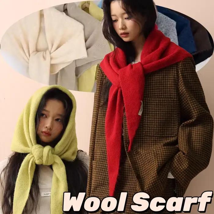 Foulard triangulaire en laine coréenne pour femmes, foulard tricoté de grande taille, châle chaud d'hiver, hijab, foulard minimaliste à la mode, accessoire chic pour quatre saisons