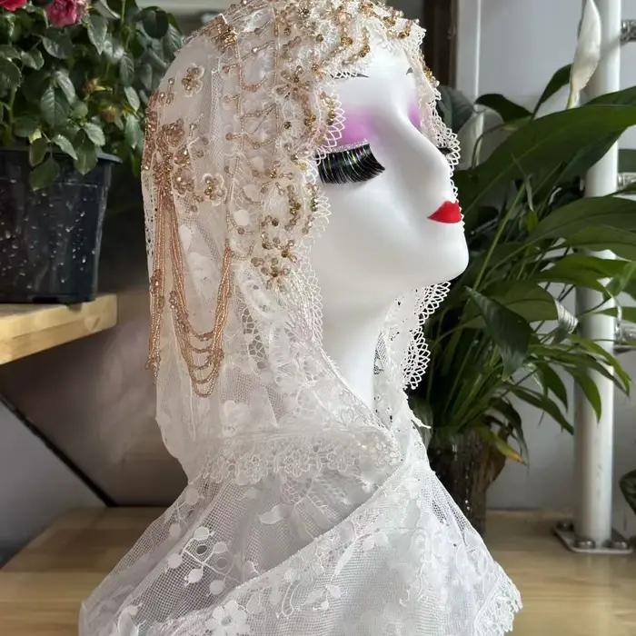 Hijabs pour femmes musulmanes noir gris avec perles Ramadam foulard soirée luxe Kufi écharpe dubaï Turban Islam chapeau