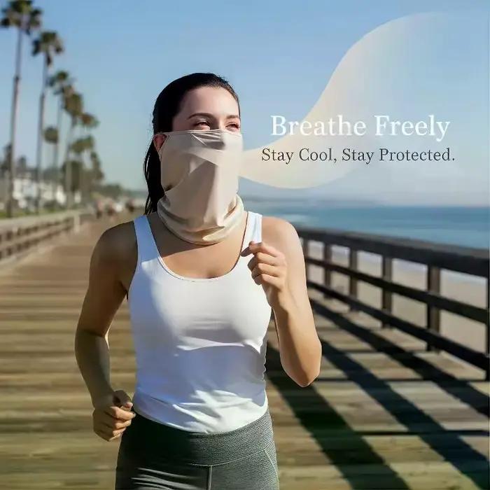 Couvre-visage et cou en soie glacée anti-UV pour femme – Masque de protection solaire respirant et rafraîchissant pour