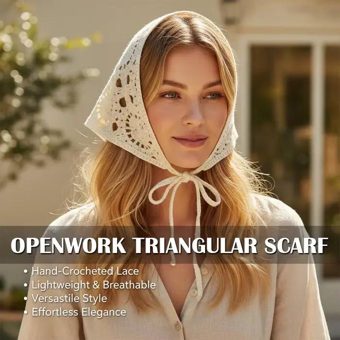Foulard triangulaire en crochet beige
