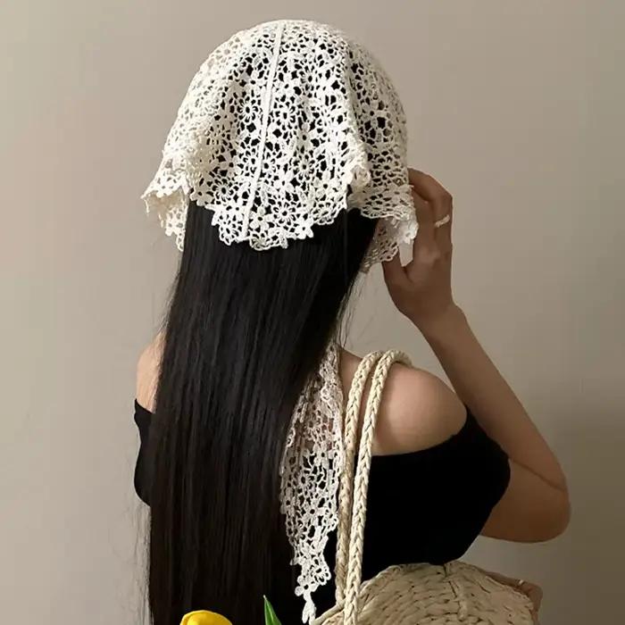 Écharpe en dentelle florale pour femmes foulard pour fêtes plage occasions formelles bandana tenues d'été bandeau cheveux de plage