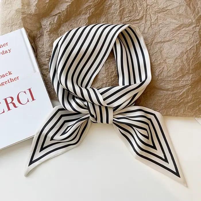Style rétro femme châle français cravate foulard rayure impression