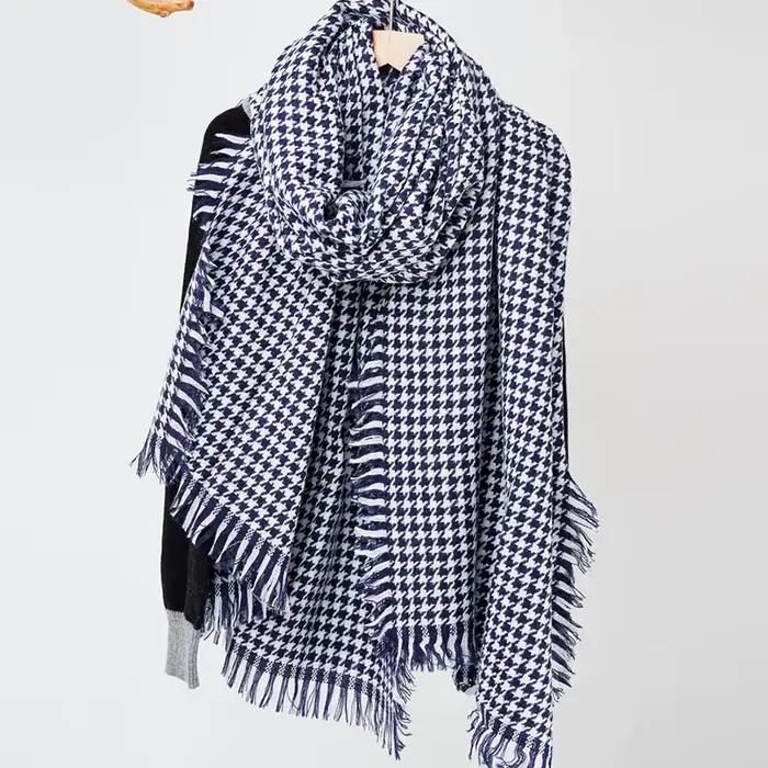 Écharpe Pied-de-Poule en Laine pour Femme, Grande Couverture, Châle Doux et Chaud, Collection Automne et Hiver