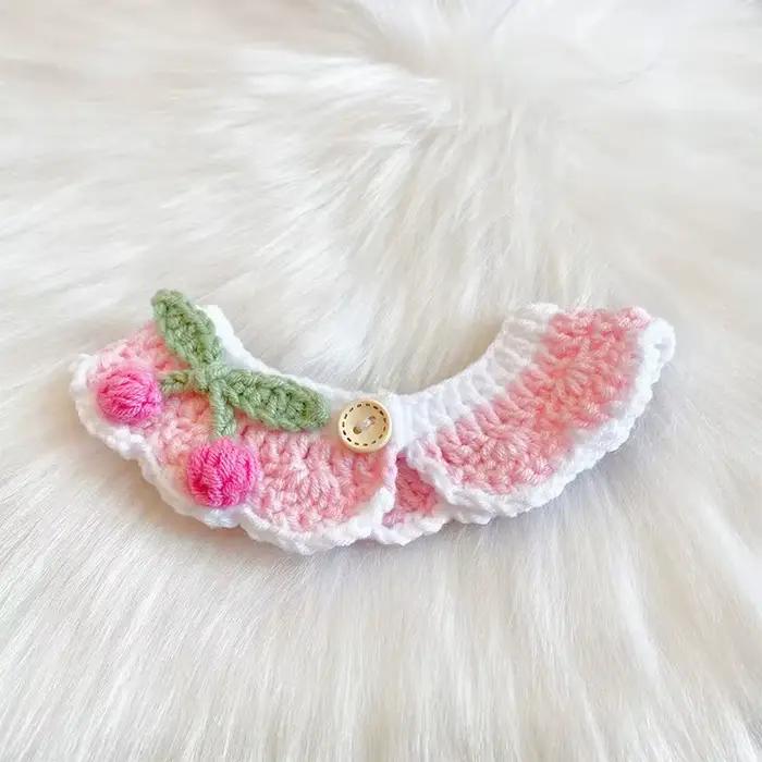 Collier en Crochet pour animaux de compagnie, écharpe pour chat, écharpe pour chien, Style princesse mignon, accessoires faits à la main pour animaux de compagnie, adaptés aux petits chiens et aux cha