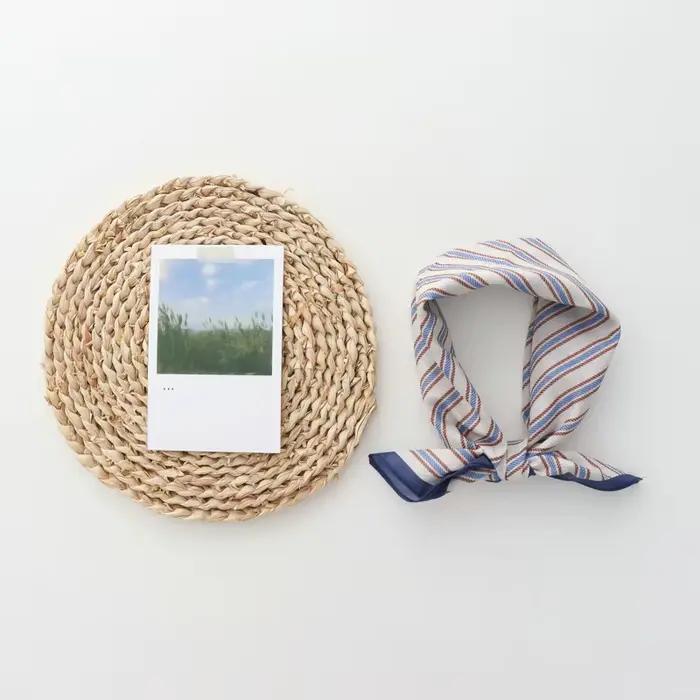 100% coton rayé frais tout-Match petite serviette carrée 2025 nouvelle mode foulard à bout fermé pour écharpe