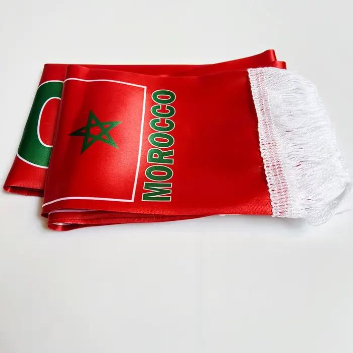 Écharpe marocaine 14*130cm, impression double face, 100% polyester, pour supporters de football, drapeau national