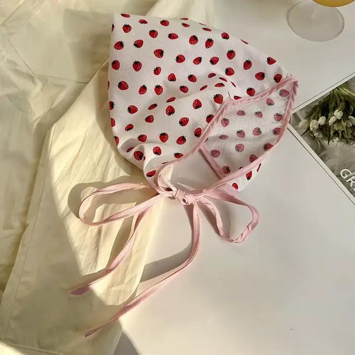 Écharpe femme nouveau rose fraise mignon fille tricoté bandana style coréen motif fleuri pour les quatre saisons et les tenues décontractées