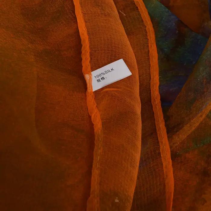 [BYSIFA] foulard en soie de mûrier Orange pour femmes imprimé 170*100cm mode peinture à l'encre à l'eau foulards de luxe châle pour printemps automne