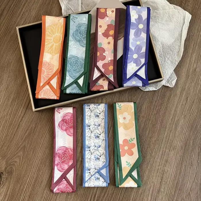 Écharpe en polyester imprimé multifonction RUNMEI pour femmes bandana cheveux sac poignée ruban tour de cou occasions décontractées