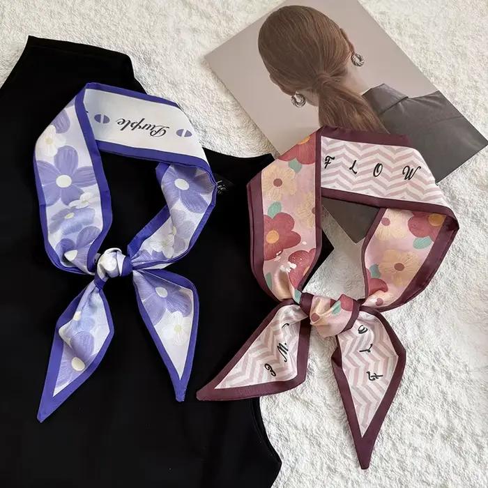 Écharpe en polyester imprimé multifonction RUNMEI pour femmes bandana cheveux sac poignée ruban tour de cou occasions décontractées