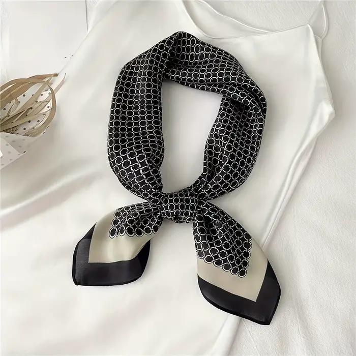 Foulard carré en Satin élégant pour femmes, 27,55 pouces, imprimé d'anneau rond, Bandana polyvalent,