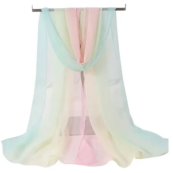 Echarpe Georgette en mousseline de soie pour femmes, châle long élégant, hijab, bandana solide, pépl