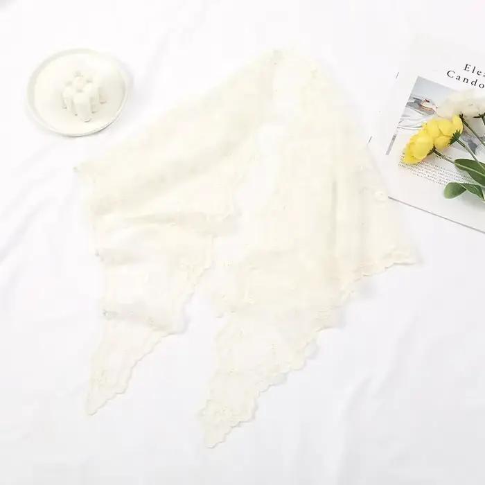 Fleur brodée dentelle Triangle écharpe petit châle Crochet cou écharpe couleur unie foulard chapeaux