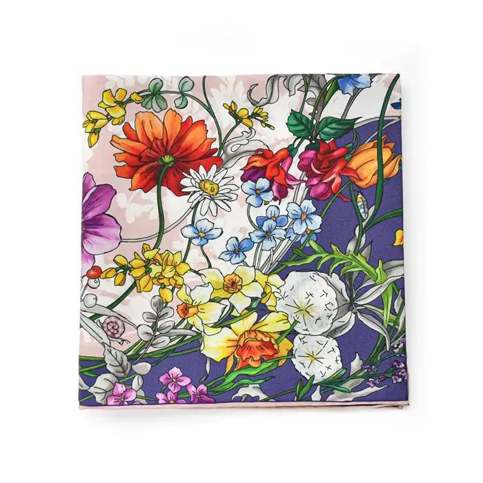 Foulards en sergé de soie bleue violette pour femmes, foulard de tête, carré, châle, hijab, printemp