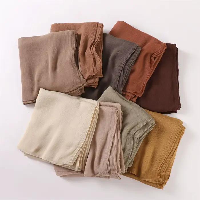 Écharpe Hijab à plis en rayonne de coton uni pour femme, grande taille, monochromatique, dame, envel