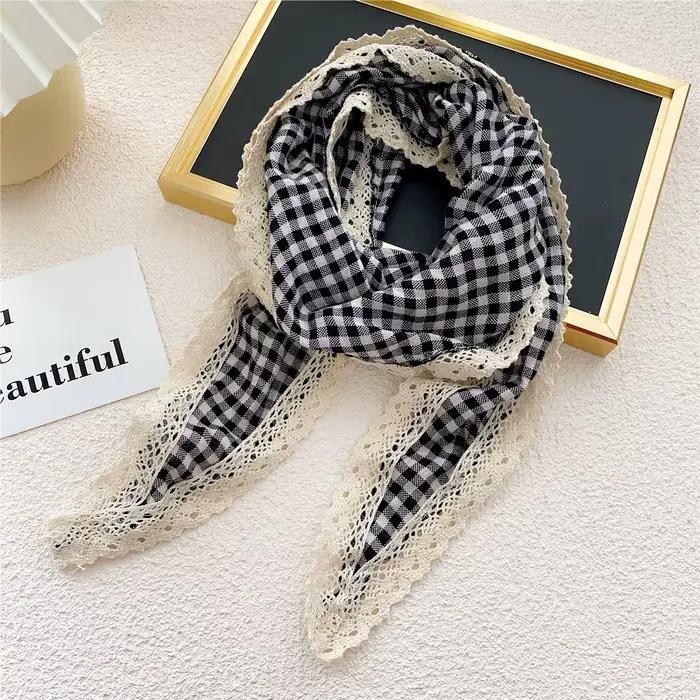 Écharpes en coton triangle losange pour femmes et filles, écharpe de sauna, bord en dentelle, foular