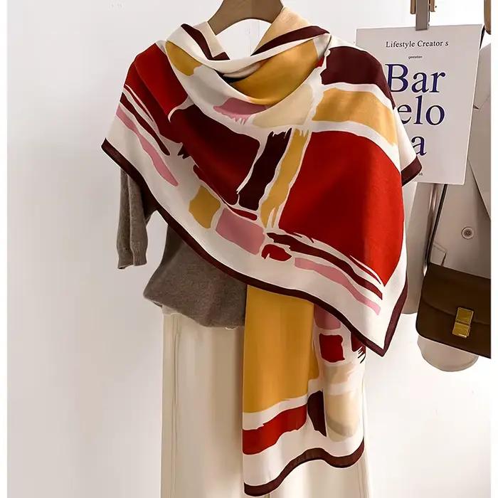 Foulard de Marque de Luxe en Laine et Coton pour Femme, Châle Rond, Pashmina, Hijab, Bande de Sauna,