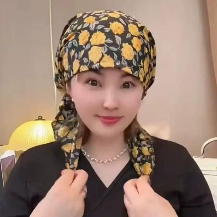 Chapeau-écharpe décontracté à motif floral, sous-couche à col rond, chapeau noir élégant, chapeau-éc
