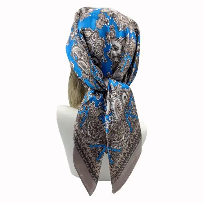 Foulards carrés en soie pour femmes, châles Hijab, imprimé à la mode, Foulard de tête, Bandana, paré
