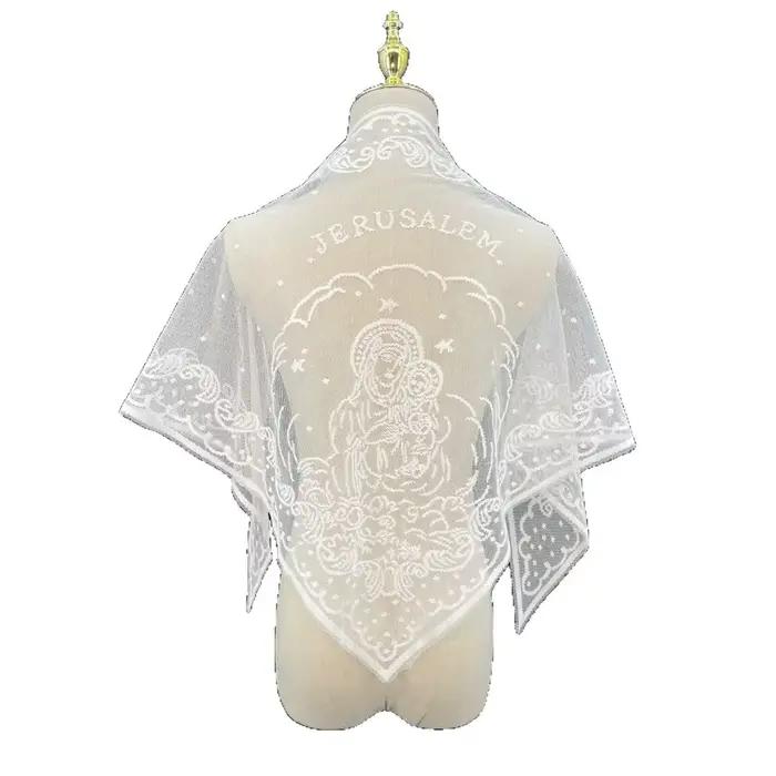 Écharpe Vintage en dentelle ajourée, couleur unie, broderie, bandeau pour cheveux, écharpe triangula