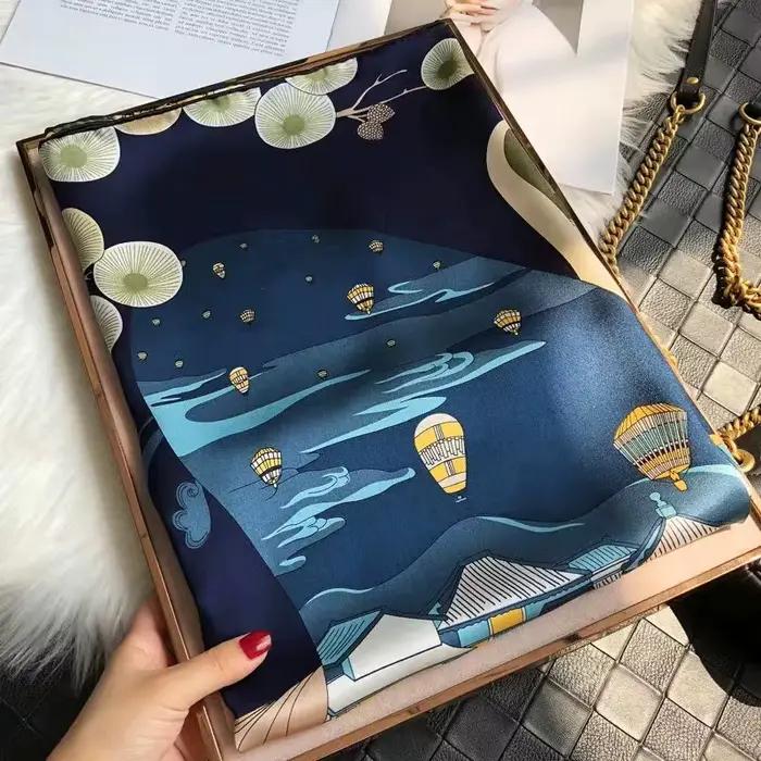 BYSIFA – écharpe carrée en soie Pure pour femme, châle, Hijab, bleu, vert, marque de luxe, collectio