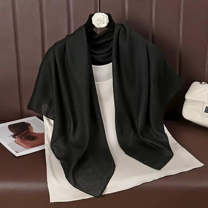 Foulards carrés de couleur unie pour femmes, 90x90cm, mode coton lin, foulard fin et doux, Hijabs mu