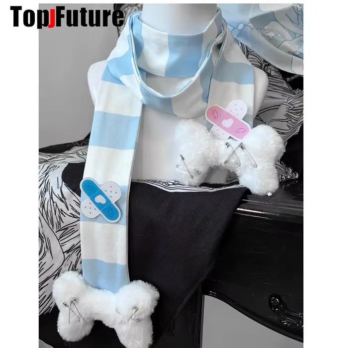 Harajuku gothique Lolita Y2k fille Punk femmes longue écharpe streetwear ange fourrure os foulards