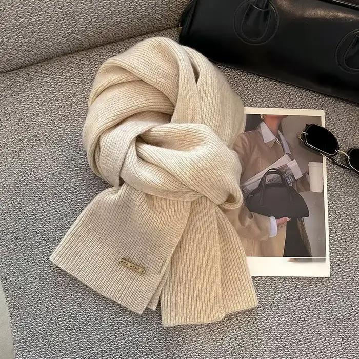 Écharpe tricotée de couleur unie pour femmes, écharpe Simple, épaisse, chaude, polyvalente, haut de
