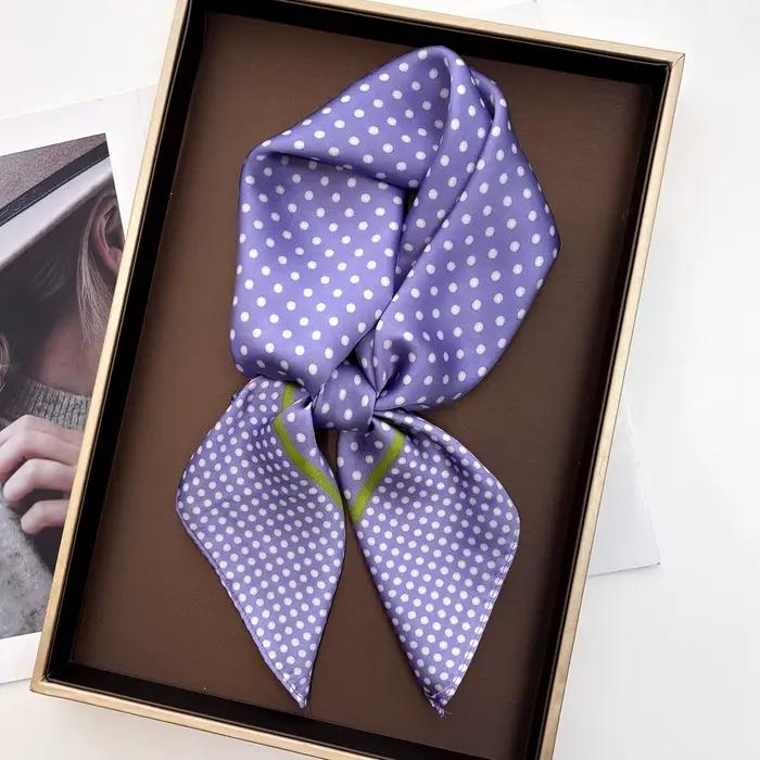 Foulard carré imprimé à pois pour femmes, sensation de soie, Bandana, châle de printemps, foulard en