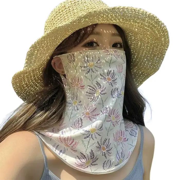 Cache-cou à imprimé floral avec protection UV et passants pour les oreilles, masque de protection so