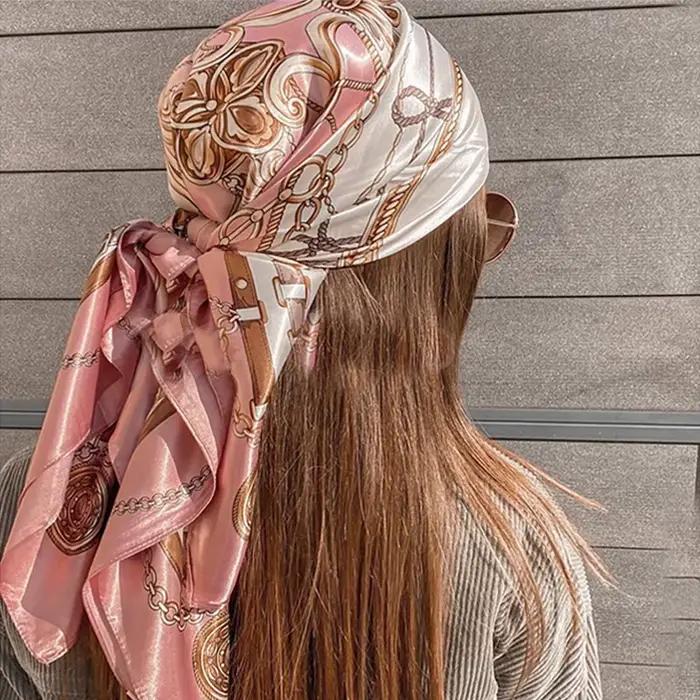Foulards carrés en soie pour femmes, châles Hijab, imprimé à la mode, Foulard de tête, Bandana, paré