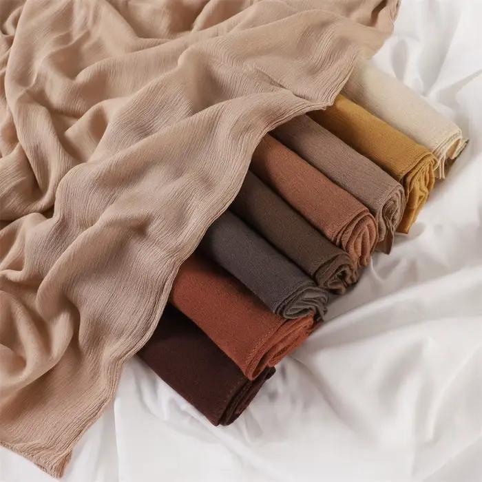 Écharpe Hijab à plis en rayonne de coton uni pour femme, grande taille, monochromatique, dame, envel