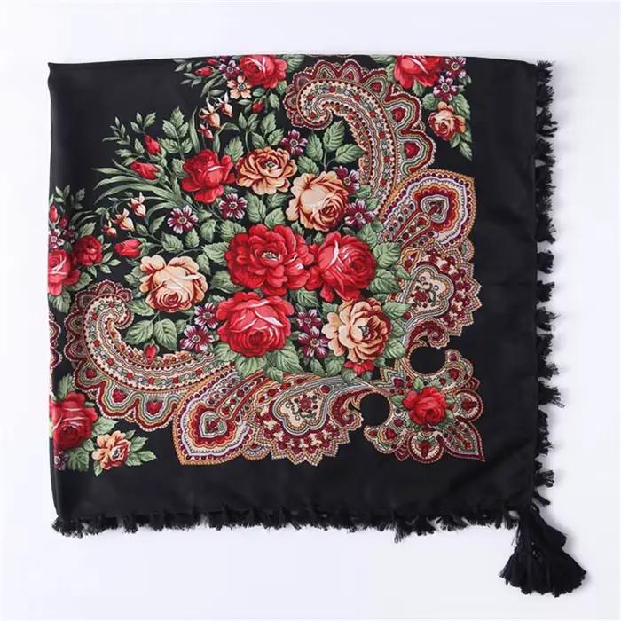 Écharpe carrée à imprimé floral de style russe pour femme