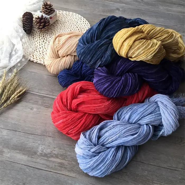 Écharpe Vintage en Coton et Lin Froissé pour Hommes et Femmes, Écharpe Rayée, Châle Doux, Occasions Décontractées Automne Hiver